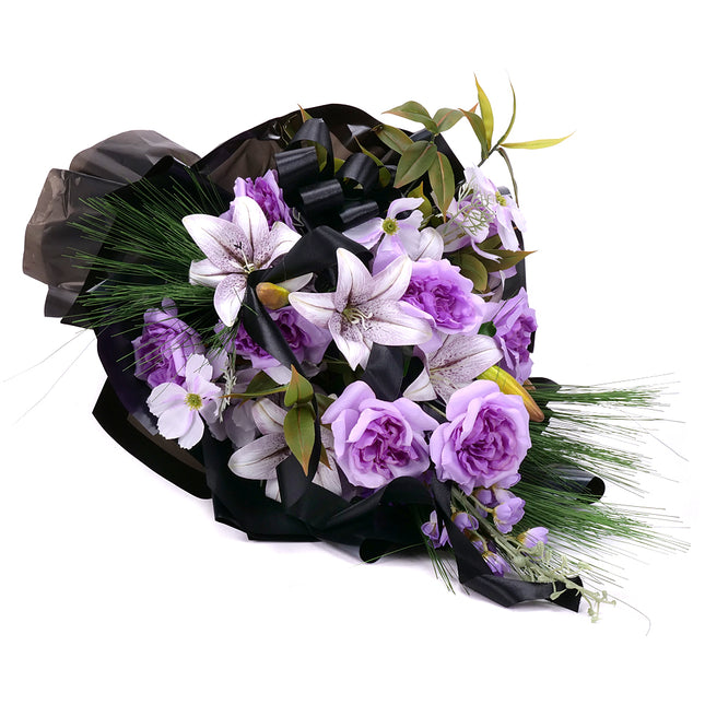 03001885_irigo-trauerstrauss-mit-violetten-rosen-und-lilien