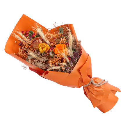 03001994_irigo-trockenstrauss-mit-praparierter-rose-monalisa-orange-und-orangefarbenen-dekorationen