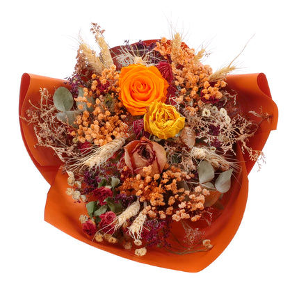 03001994_irigo-trockenstrauss-mit-praparierter-rose-monalisa-orange-und-orangefarbenen-dekorationen