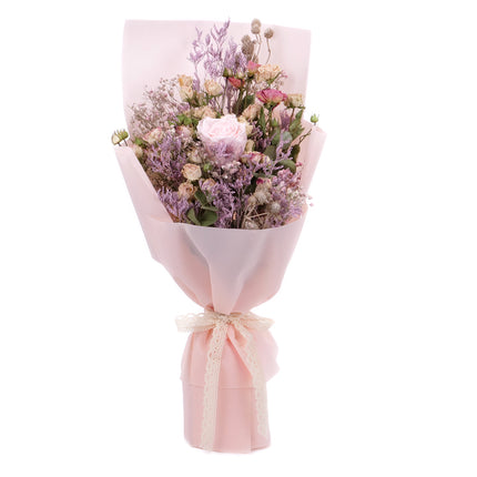 03001997_irigo-trockenstrauss-mit-praparierter-rose-monalisa-pink-champagne-und-rosa-dekorationen