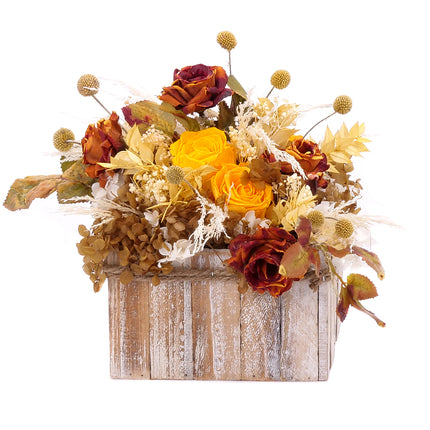 03101532_irigo-quadratische-holzbox-mit-praparierten-gelben-rosen-und-braunen-blumen