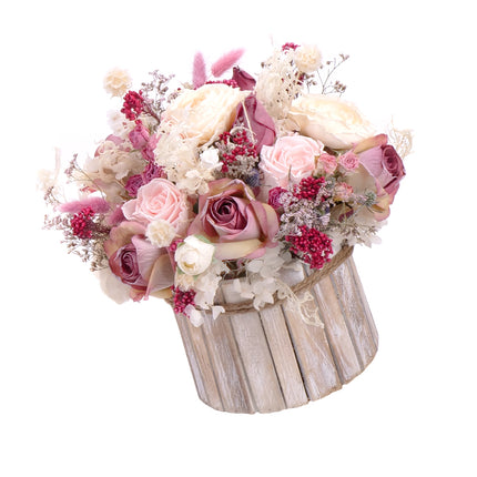 03101556_irigo-holzbox-mit-cremefarbenen-und-rosafarbenen-blumen-sowie-praparierten-rosen